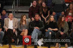 Sylvester Stallone, Sistine Rose Stallone, Sophia Rose Stallone , Scarlet Rose Stallone - Celebrities at the Lakers Game. The Houston...