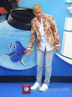 Ellen DeGeneres who voices Dory at the European premiere of 'Finding Dory' seen posing with her wife Portia De Rossi...